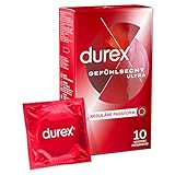 Durex Gefühlsecht Ultra Kondome – 20 % dünnere Kondom-Spitze, befeuchtet, transparent, angenehmer Geruch – 10er Pack (1 x 10 Stück)